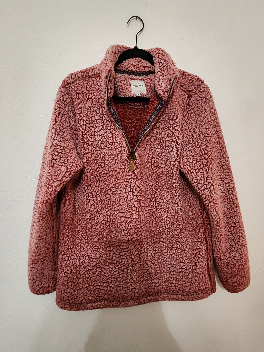 M - Prissy Jane Teddy Fleece Pullover Pink Medium Like New